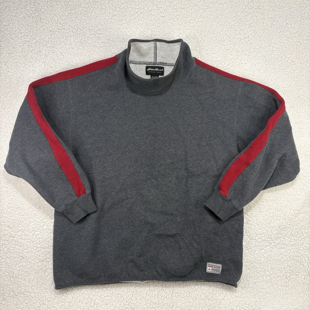 Vintage Eddie Bauer High Neck Sweatshirt Mens M Grey Red Stripe‎ Pullover Y2K